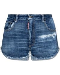 DSquared² - Logo Patch Distressed Shorts - Lyst