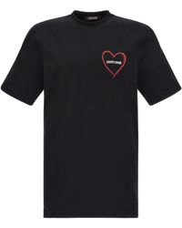 Roberto Cavalli - Heart-Embroidered Cotton T-Shirt - Lyst