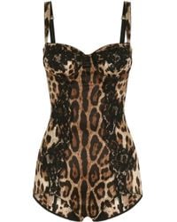Dolce & Gabbana - Leopard-Print Silk Balconette Bodysuit - Lyst