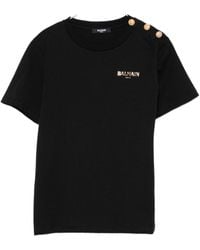 Balmain - Logo-Embroidered Button-Detailed T-Shirt - Lyst