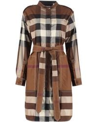 Burberry - Checked Belted Mini Shirt Dress - Lyst