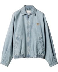 Miu Miu - Logo-Detailed Zipped Denim Jacket - Lyst