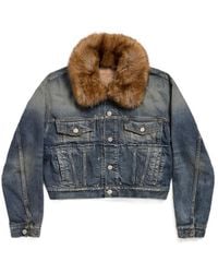 Balenciaga - Faux-Fur Collar Denim Jacket - Lyst