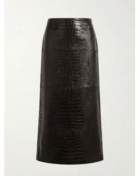 Gucci - Printed Leather Midi Skirt - Lyst