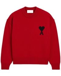 Ami Paris - Ami De Coeur Logo Intarsia-Knit Jumper - Lyst
