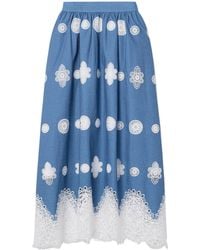 Borgo De Nor - Rhea Crocheted Lace-Trimmed Chambray Midi Skirt - Lyst