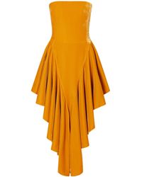 Alaïa - Asymmetric Ruffled Velvet Midi Dress - Lyst