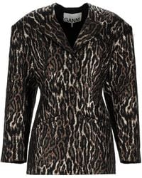 Ganni - Animal Printed Single-Breasted Blazer - Lyst
