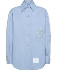 Thom Browne - Solid Poplin Crest Embroidery Armband Supersized Shirt - Lyst