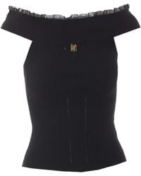 Elisabetta Franchi - Lace-Trim Ribbed Knit Top - Lyst