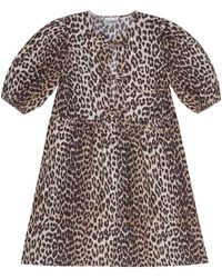 Ganni - Leopard Printed Balloon Sleeved Mini Dress - Lyst