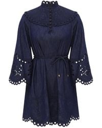 Zimmermann - Mahon Broderie Denim Mini Dress - Lyst