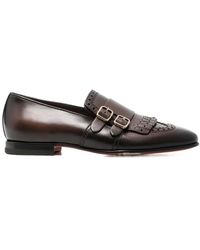 Santoni - Double-Buckle Almond Toe Loafers - Lyst