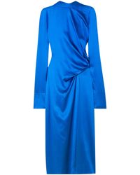 Dries Van Noten - Gathered Silk-Satin Midi Dress - Lyst