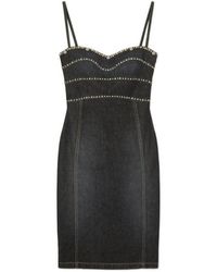 Versace - Embellished Denim Fitted Midi Dress - Lyst
