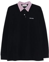 Miu Miu - Logo-Embroidered Long-Sleeved Polo Shirt - Lyst