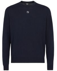 Fendi - Logo Plaque Crewneck Knitted Jumper - Lyst