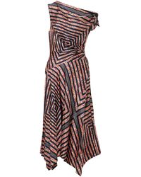 STAUD - Portia Ruched Printed Silk-Blend Midi Dress - Lyst