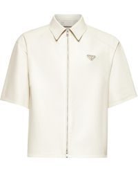 Prada - Short-Sleeved Zipped Leather Shirt - Lyst
