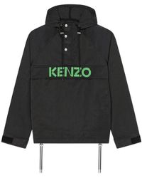 KENZO - Logo Printed Drawstring Hoodie - Lyst
