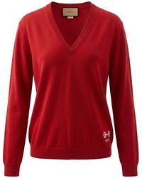 Gucci - V-Neck Long-Sleeved Jumper - Lyst