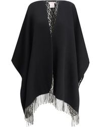 Valentino - V-Neck Fringed Edge Poncho - Lyst