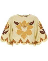 FARM Rio - Floral-Appliqué Scalloped Top - Lyst