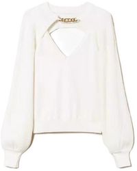 Twinset - Chain-Embellished Ribbed Blouse - Lyst