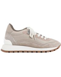 Brunello Cucinelli - Round Toe Lace-Up Sneakers - Lyst