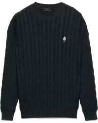 Prada - Cable Knit Logo Knitted Sweater - Lyst