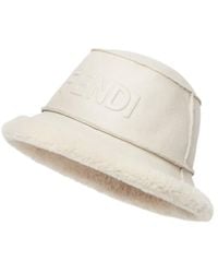 Fendi - Logo Embossed Shearling Bucket Hat - Lyst