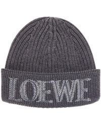 Loewe - Logo Embroidered Ribbed-Knit Beanie - Lyst