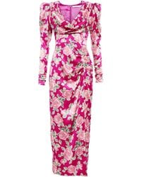 Alessandra Rich - Floral Draped Silk Satin Maxi Dress - Lyst