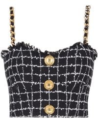 Balmain - Tweed Top With Chain Straps And Buttons - Lyst