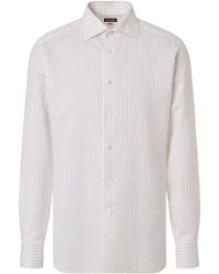 ZEGNA - Light Taupe And Striped Cotton Linen And Silk Shirt - Lyst