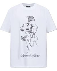 Balmain - Floral-Print Logo-Print T-Shirt - Lyst