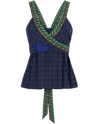 Dries Van Noten - Embellished Wrap Checked Cotton Top - Lyst