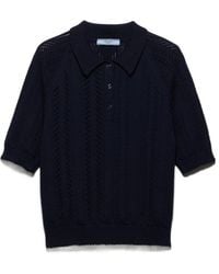 Prada - Short-Sleeved Openwork Cotton Polo Shirt - Lyst