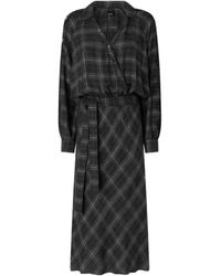Pinko - Lace Detailed Midi Check Dress - Lyst