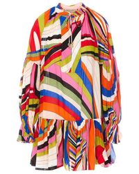 PUCCI - Pucci Iride-Printed Ruffled Trim Mini Dress - Lyst