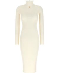 Elisabetta Franchi - Tulle Trim Ribbed Knitted Dress - Lyst