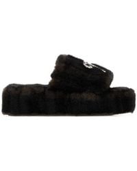Balenciaga - Furry Platform Slide Sandals - Lyst