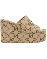 Gucci - Horsebit Wedge Sandals - Lyst