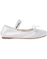 Miu Miu - Bow-Detailed Slip-On Satin Ballerina Shoes - Lyst