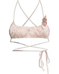 Blumarine - Rose-Appliqu Crinkled-Satin Top - Lyst