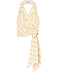Rosie Assoulin - Wrapped Up Tie-Detailed Striped Cotton Halterneck Blouse - Lyst