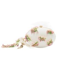 Self-Portrait - Cream Satin Floral Beaded Oval Clutch - Lyst