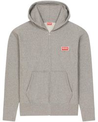 KENZO - Logo Embroidered Zip-Up Hoodie - Lyst