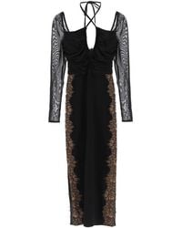 Self-Portrait - Floral Lace-Trim Cut Out Detailed Midi Dress - Lyst