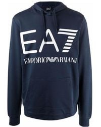 EA7 - Logo-Print Cotton Hoodie - Lyst